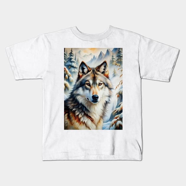 Funny White Wolf Hunting Ground, Winter Mountain Icy Moon, Snowy Forest, Galaxy Beautiful biker gifts Kids T-Shirt by sofiartmedia